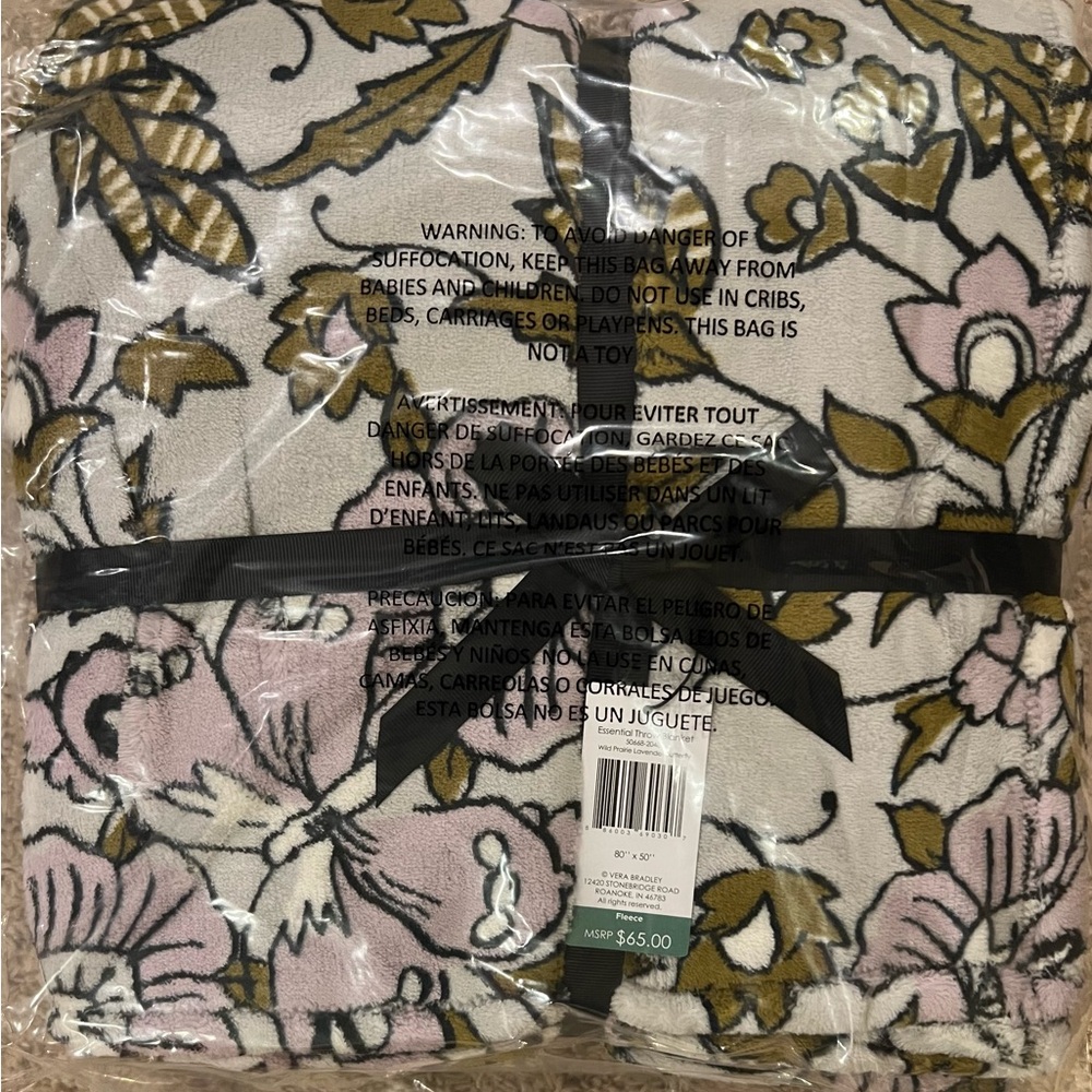 Vera Bradley Wild Prairie Lavendar Butterfly Floral Throw Blanket